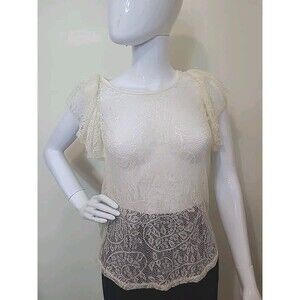 Zebra Lace Short Sleeve Top Women's Size Medium Ivory Tags Attached